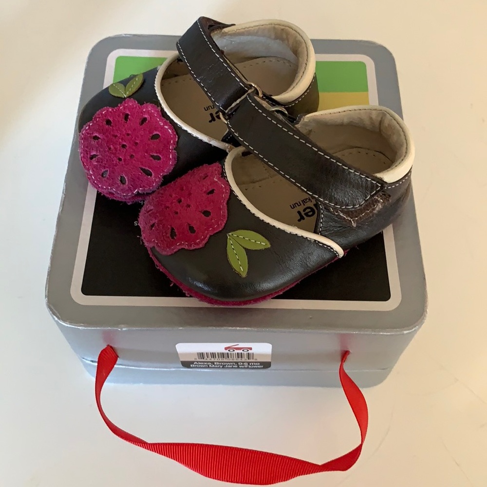 Baby Shoes Smaller by See Kai Run Alexa, Brown Mary Jane with Flower 0-6 Months